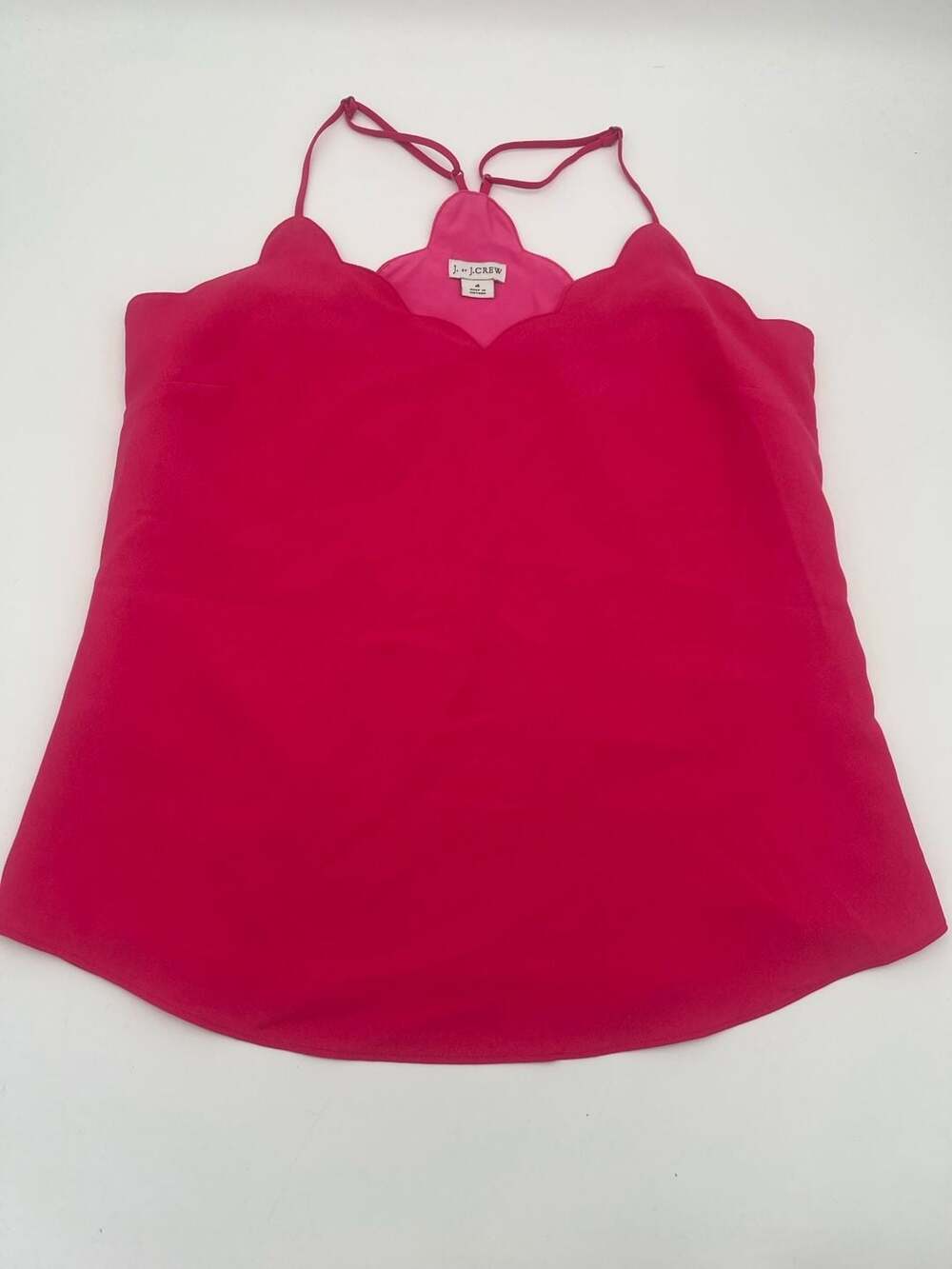 J. Crew Scalloped Crepe strappy Camisole Tank Top Shell in Hot Pink career chic